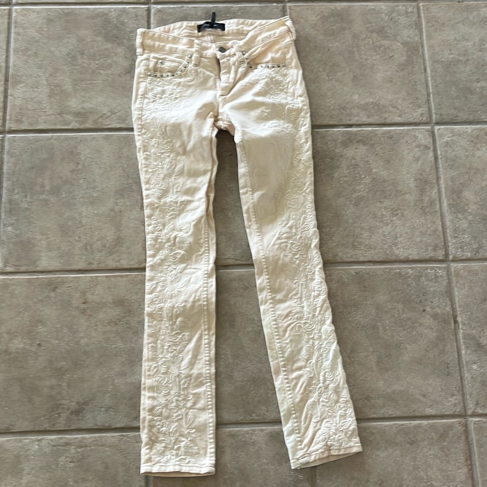 Isabel MARANT, cream embroidered skinny jeans with studs